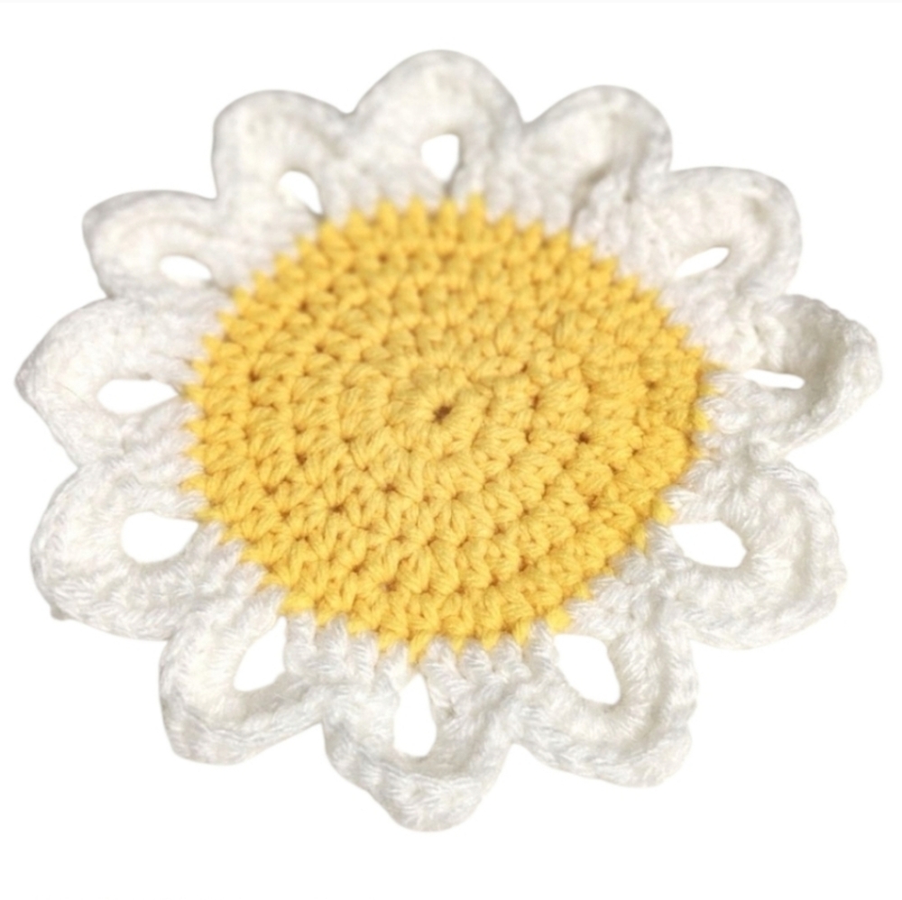 Handmade Crochet Daisy Coasters – Set of 4 Yellow & White - Picture 3 of 5